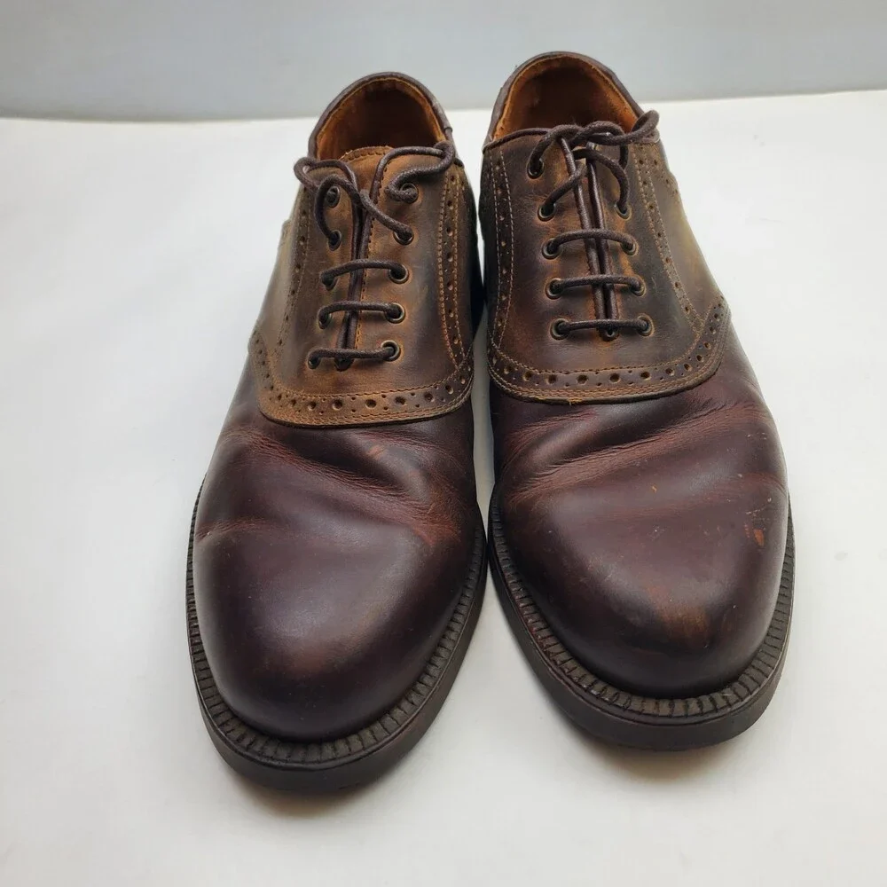 Johnston & Murphy Brown Leather Saddle Oxford Shoes Mens 10.5 Made in Italy M